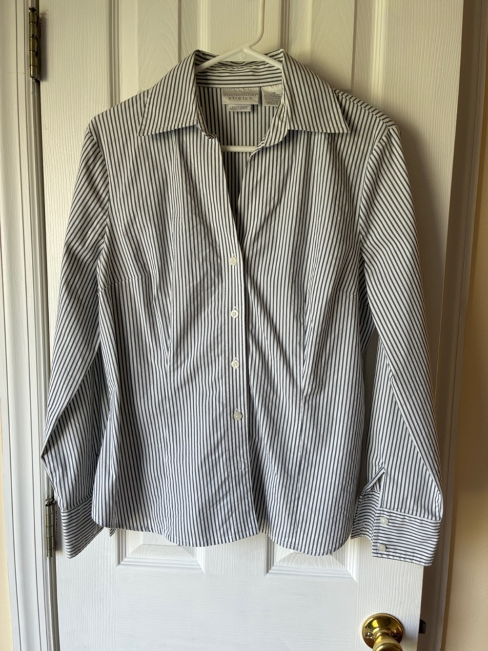 Worthington White and Navy Pinstriped Button-Down Shirt